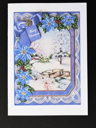 Snow Scene Merry Christmas 7x5in Fancy Lace Step by Step by Valerie Spowart