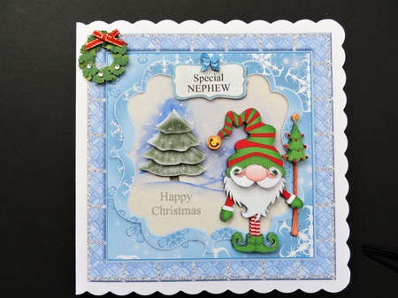 300dpi 6x 6ins topper and decoupage-Christmas gnome with tree-Dad, Son, Grandson. Nephew by Valerie Spowart