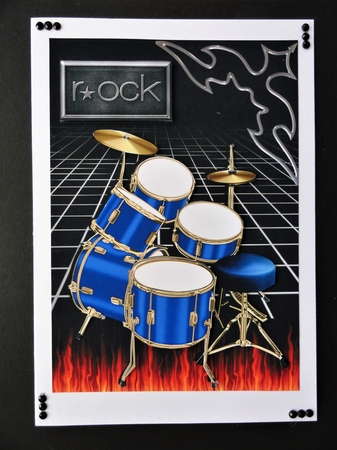 Rock Blue Drums Card Front by Valerie Spowart
