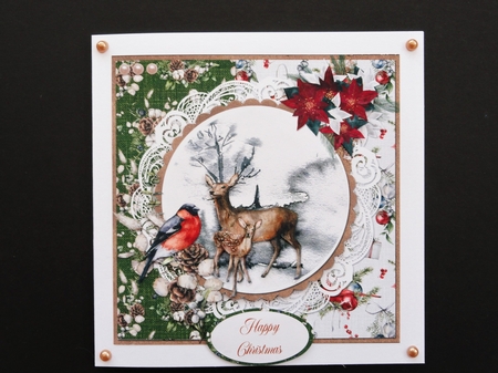 Christmas Scenes 6 Snowy Doe, Faun & Bullfinch 6 x 6 Card Front with Toppers and Sentiments by Valerie Spowart