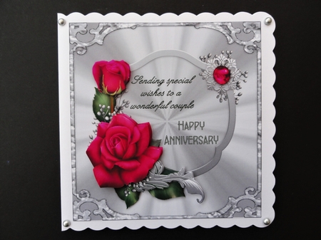 Red Roses Anniversary - 6x6 inch card front with decoupage by Valerie Spowart