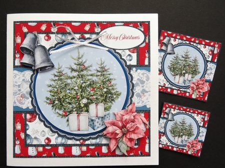 Shabby Chic Christmas 1/Christmas Tree 7x7 Card Mini-Kit, 6 Sheets, Red/Blue by Valerie Spowart