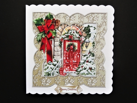 Red Christmas door 7x7 shaped card by Valerie Spowart
