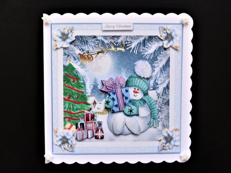 Christmas Snowman Fun 7x7ins Decoupage Topper 5 by Valerie Spowart