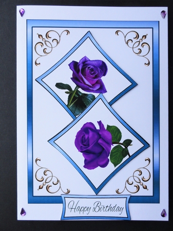 Two squares Purple rose, blue frame by Valerie Spowart
