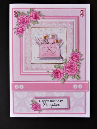 A5 Pinkaholic 4 Card Front, Topper and sentiments  by Valerie Spowart