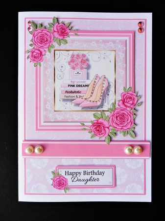 A5 Pinkaholic 7 Card Front, Topper and sentiments  by Valerie Spowart