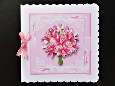 Lovely Bouquet Of Lilies On Lace by Valerie Spowart