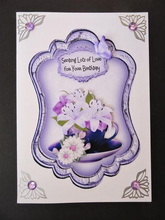 Bouquet in a Teacup 1 - 7x5 inch card front with decoupage by Valerie Spowart