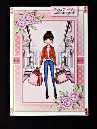 A5 Apple Blossom Lady Card Front Topper and sentiments  by Valerie Spowart