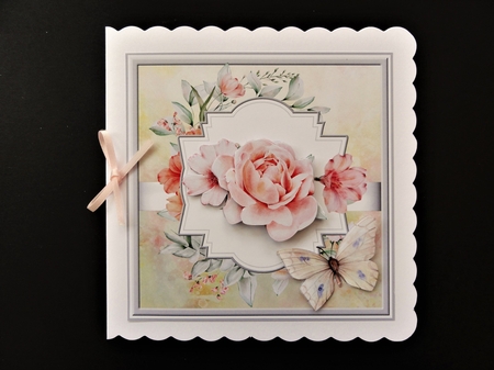 Peach rose and butterfly 7x7 by Valerie Spowart