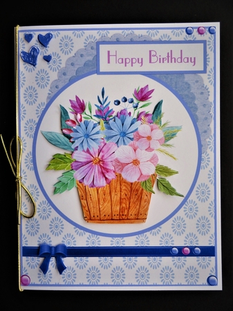 Pink and blue wildflowers birthday card by Valerie Spowart
