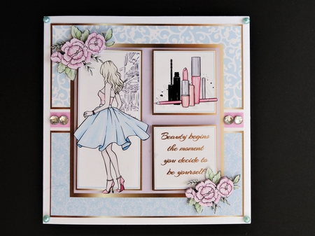 7x7 When beauty begins Card Front, Topper and decoupage  by Valerie Spowart