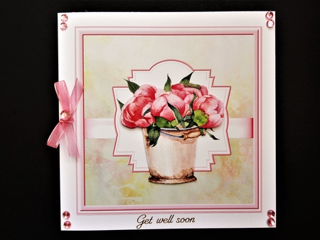 Peony roses in a bucket 7x7 by Valerie Spowart