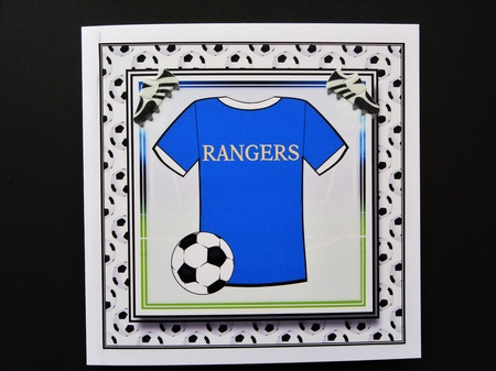 8x8 NEW HOME KIT Glasgow Rangers Card Front with Sentiments  by Valerie Spowart