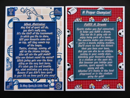 Two General Sports Verse Toppers by Valerie Spowart