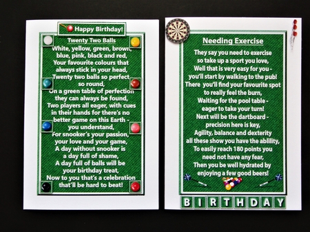 Snooker/Pool/Darts Verse Toppers by Valerie Spowart