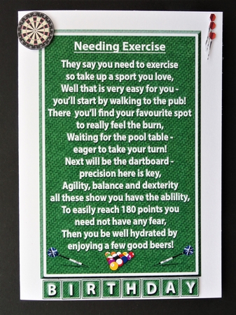 Snooker/Pool/Darts Verse Toppers by Valerie Spowart