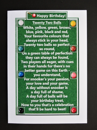 Snooker/Pool/Darts Verse Toppers by Valerie Spowart