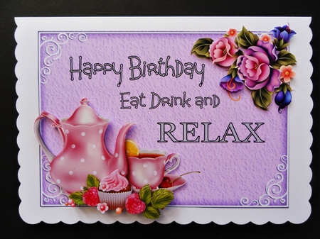 Tea and Cake 2 - 7x5 inch card front with decoupage by Valerie Spowart