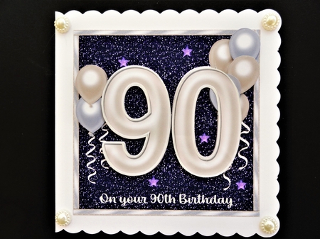 90th birthday card with large numerals & balloons by Valerie Spowart