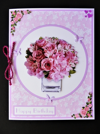 Pink roses and flowers greeting card by Valerie Spowart