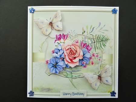 Mixed flowers and butterfly 7x7 by Valerie Spowart