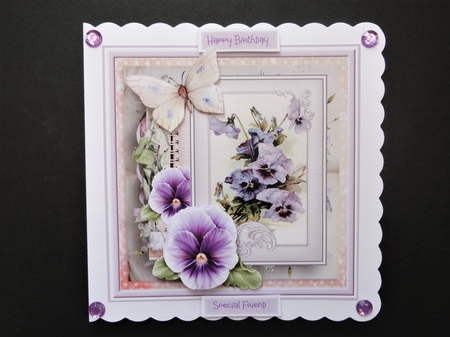 Pansy garden and butterfly 7x7 by Valerie Spowart