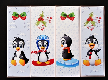Christmas Penguins 4 x Bookmarks 6 by Valerie Spowart