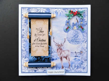 Let it snow Highland stag card front by Valerie Spowart