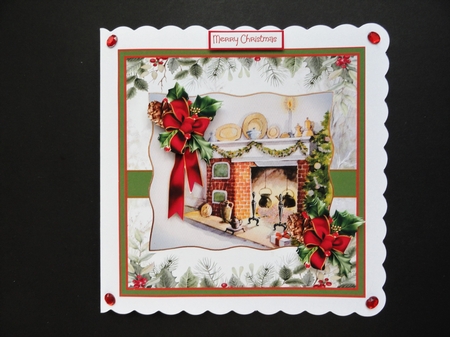 Cosy fire and holly 7x7 by Valerie Spowart