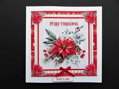 Merry Christmas Poinsettia Decoupage 7x7ins Topper 2 by Valerie Spowart