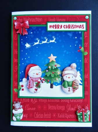 Snowmen and Santa Claus Christmas greeting card by Valerie Spowart
