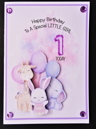 Animal Themed Girls Birthday Card - Age 1 by Valerie Spowart