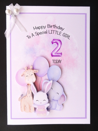 Animal Themed Girls Birthday Card - Age 2 by Valerie Spowart