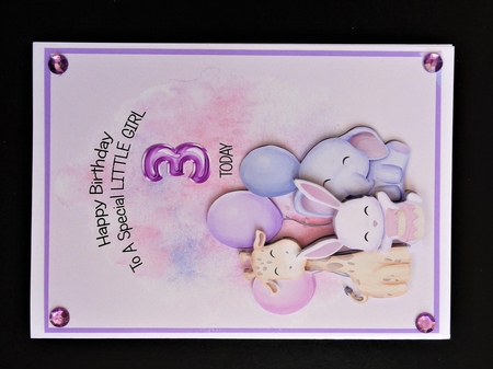 Animal Themed Girls Birthday Card - Age 3 by Valerie Spowart