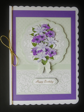 Lovely Spring Flowers On Lace - Birthday Topper - Card Two by Valerie Spowart