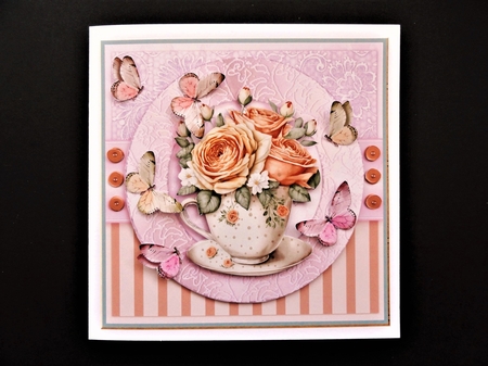 Floral Teacup Card front Kit- 4 by Valerie Spowart