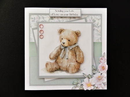 Vintage Teddy Bear #2 (7x7 inch square card kit) by Valerie Spowart