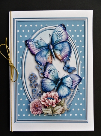 Blue Butterflies Decoupage 5x7 card topper by Valerie Spowart
