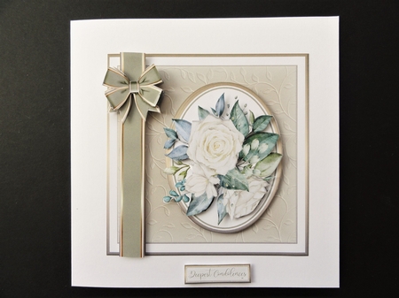 6x6 White Roses Sympathy Card Front, Topper, Decoupage and sentiments by Valerie Spowart
