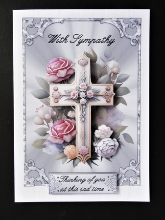 Sympathy Cross 2 - 7x5 inch card front with decoupage by Valerie Spowart