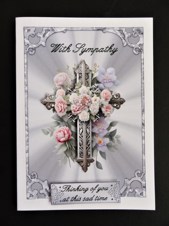 Sympathy Cross 4 - 7x5 inch card front with decoupage by Valerie Spowart