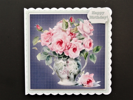 A Vase of Pink Roses 7.5 Inch Card Front with Insert and Sentiments by Valerie Spowart