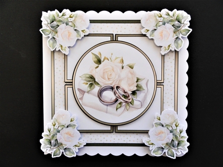 White Wedding Rings and Roses 7 Inch Square by Valerie Spowart