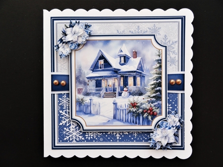 Blue Winter Houses Card Front Toppers Kit by Valerie Spowart