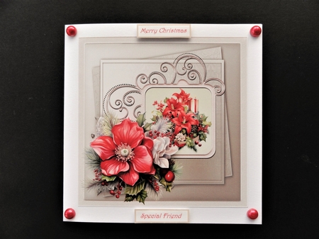 Red festive flowers and candles 7x7 by Valerie Spowart
