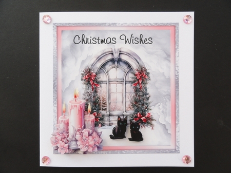 Christmas Windows 1 - 6x6 inch card front with decoupage by Valerie Spowart