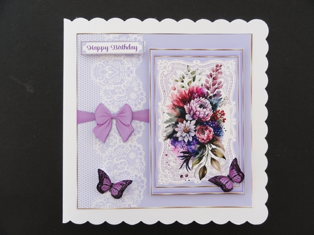 Fuchsia Lavender & Butterflies 7 x 7 All Occasions Floral Card by Valerie Spowart