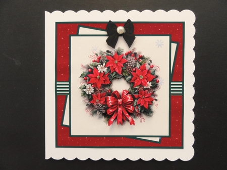 Poinsettia and holly wreath 7x7 by Valerie Spowart